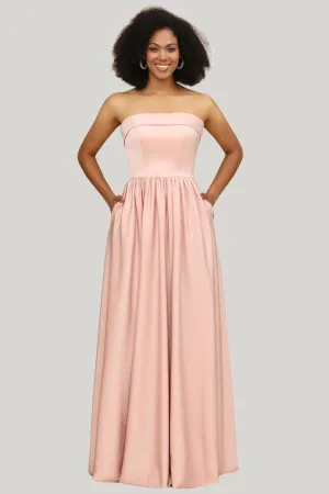 A Line Strapless Blush Maxi Dress