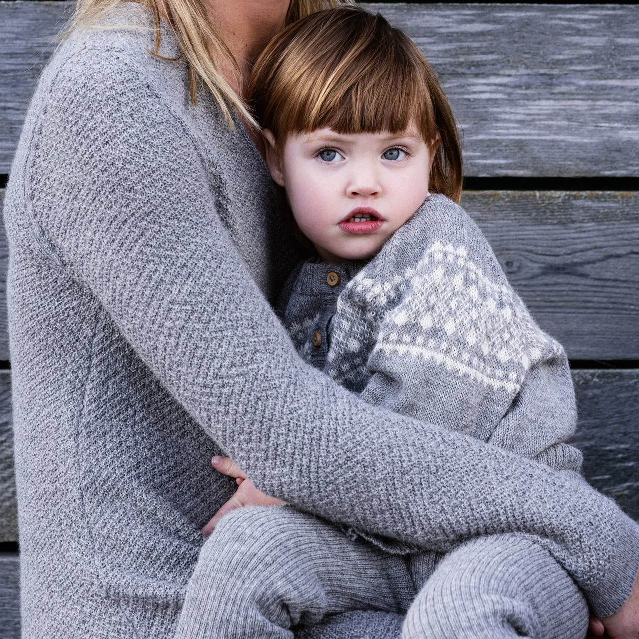 Alpine Cardigan - 100% Baby Alpaca - Grey/Cream (18m-8y)