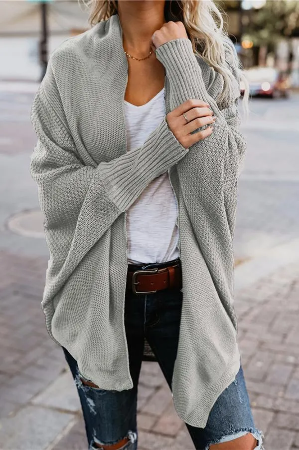 Bat sleeve plus size long knitted cardigan sweater