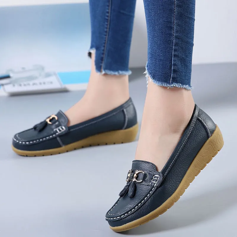 Best Walking Women Wide Toe Box Leather Ballet Flat Shoes Women Flat Casual Shoes