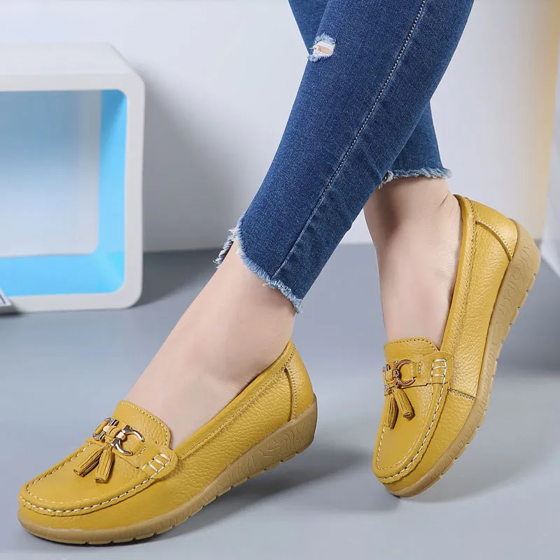 Best Walking Women Wide Toe Box Leather Ballet Flat Shoes Women Flat Casual Shoes