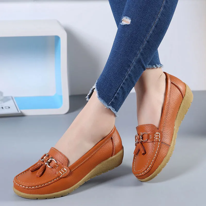 Best Walking Women Wide Toe Box Leather Ballet Flat Shoes Women Flat Casual Shoes