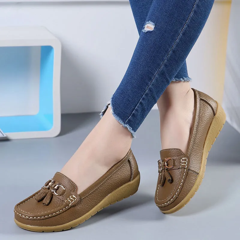 Best Walking Women Wide Toe Box Leather Ballet Flat Shoes Women Flat Casual Shoes