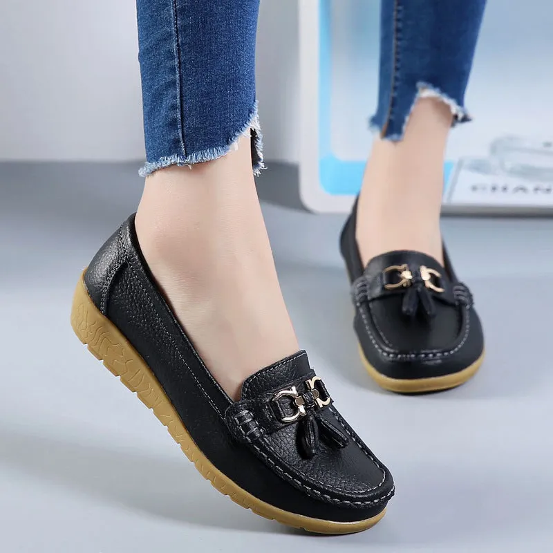 Best Walking Women Wide Toe Box Leather Ballet Flat Shoes Women Flat Casual Shoes