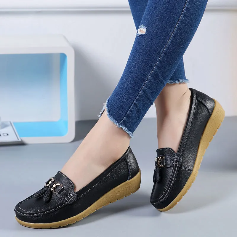 Best Walking Women Wide Toe Box Leather Ballet Flat Shoes Women Flat Casual Shoes