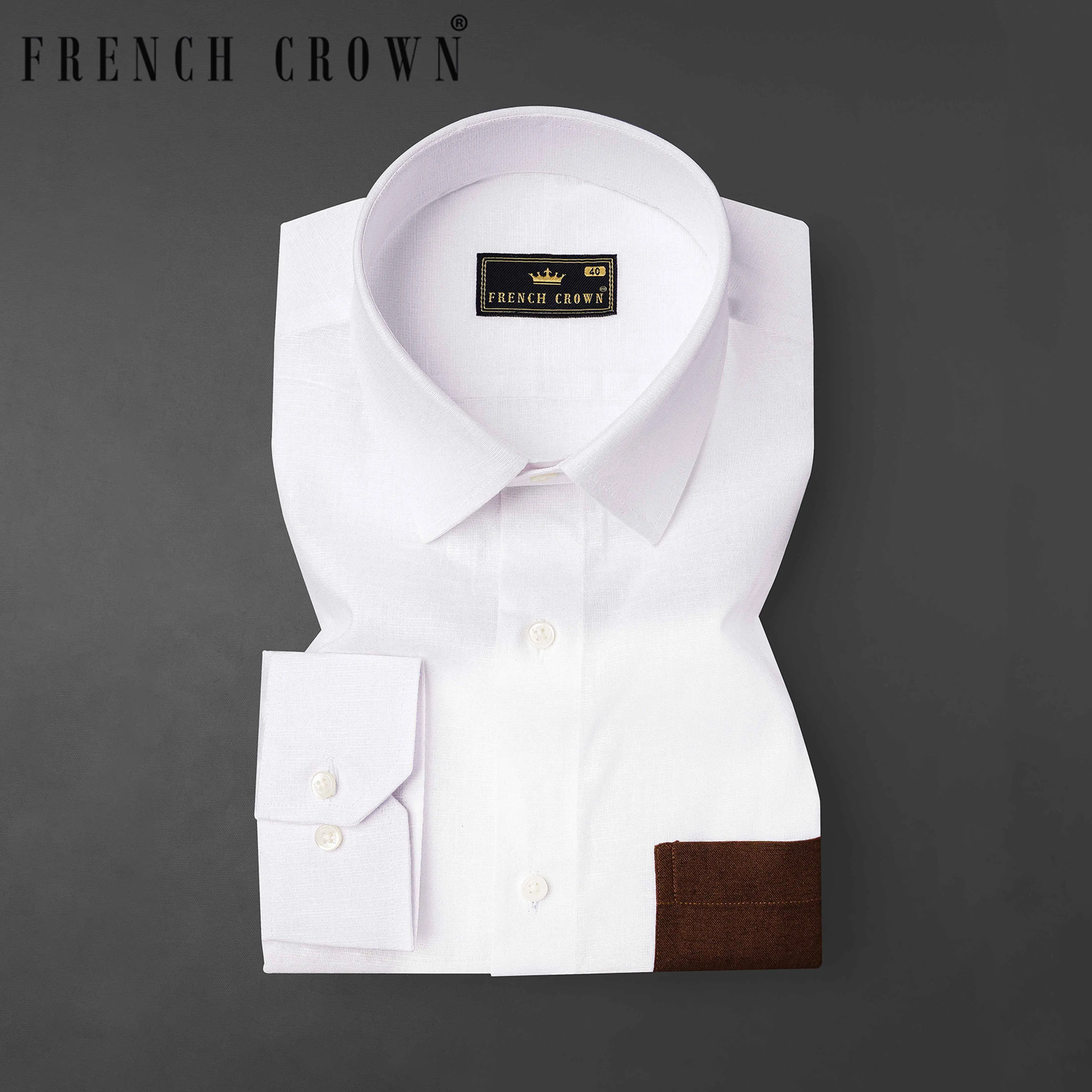 Bistre Brown with Periglacial Cream and White Luxurious Linen Designer Block Pattern Shirt