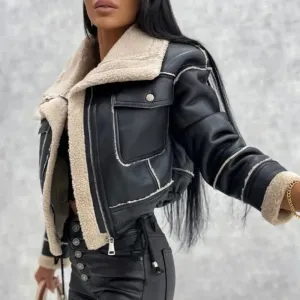 Black leather jacket made of sheepskin