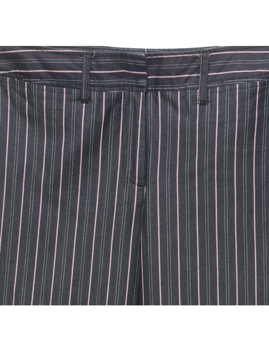 Black, Red & White Pinstriped Trousers - W33 L31