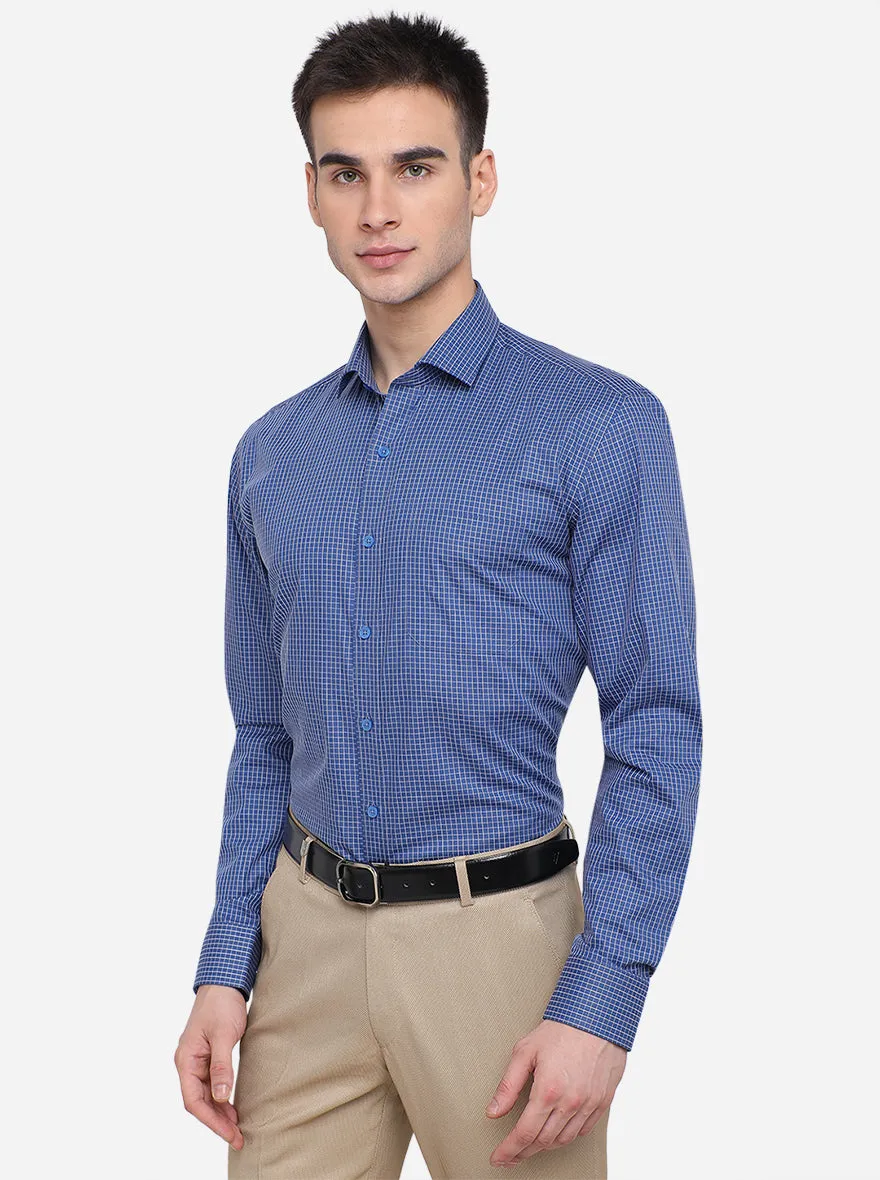 Blue & White Checked Regular Fit Formal Shirt | JadeBlue