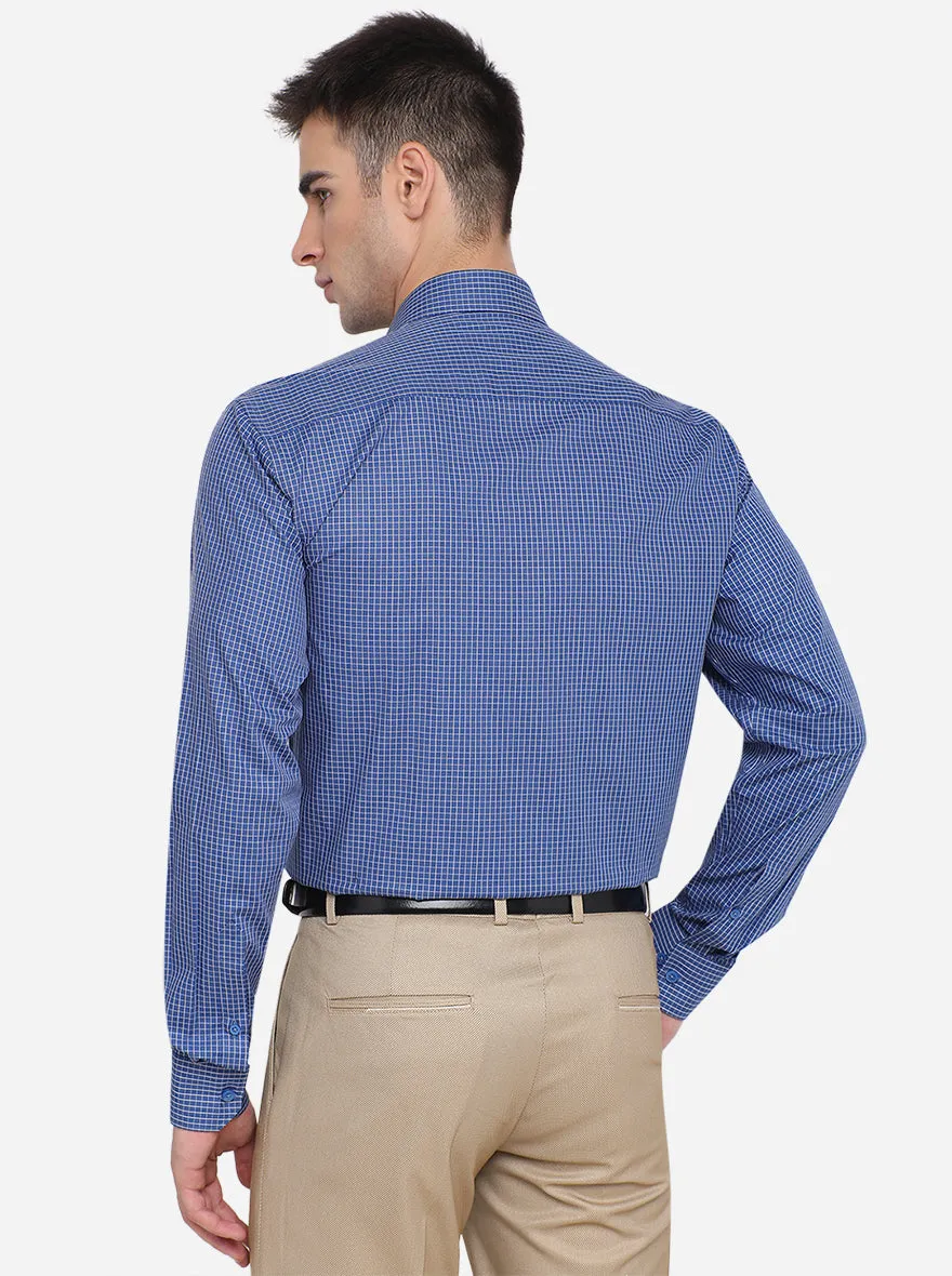 Blue & White Checked Regular Fit Formal Shirt | JadeBlue