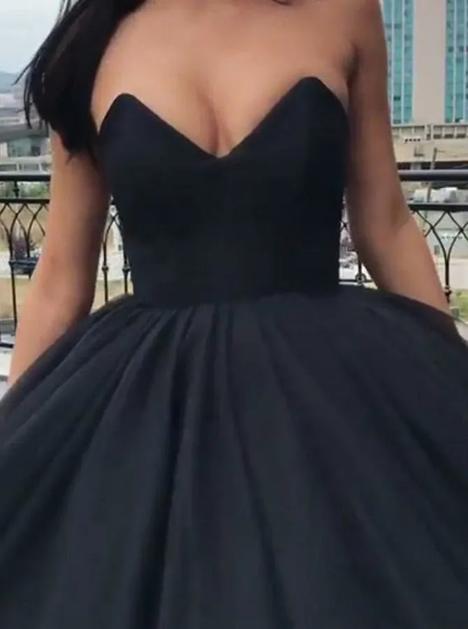 Chic Ball Gowns Prom Dresses Black Strapless Long Prom Dress Evening Dresses #SED268