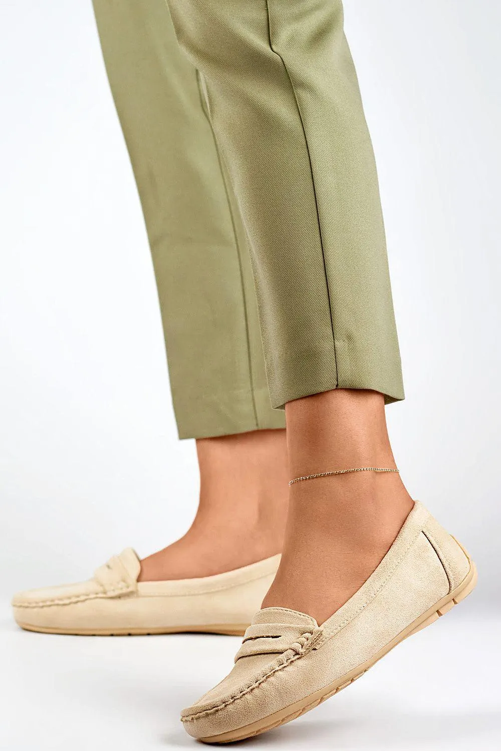 Chic Beige Suede Moccasins