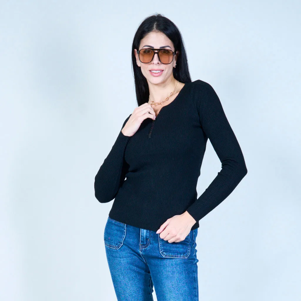 Classic ribbed henley top wholesale