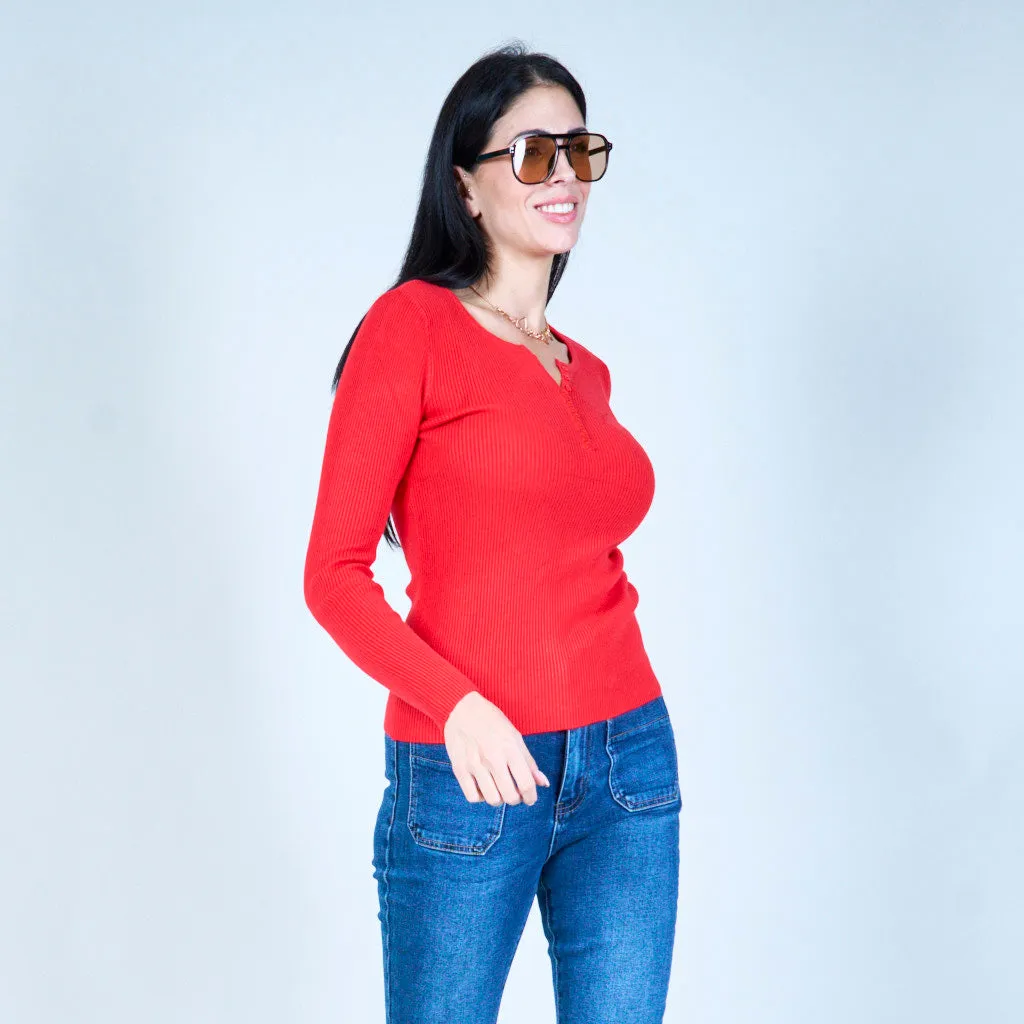 Classic ribbed henley top wholesale