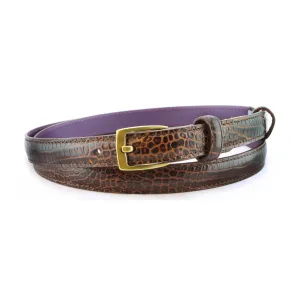 Dark brown mock crocodile skinny belt