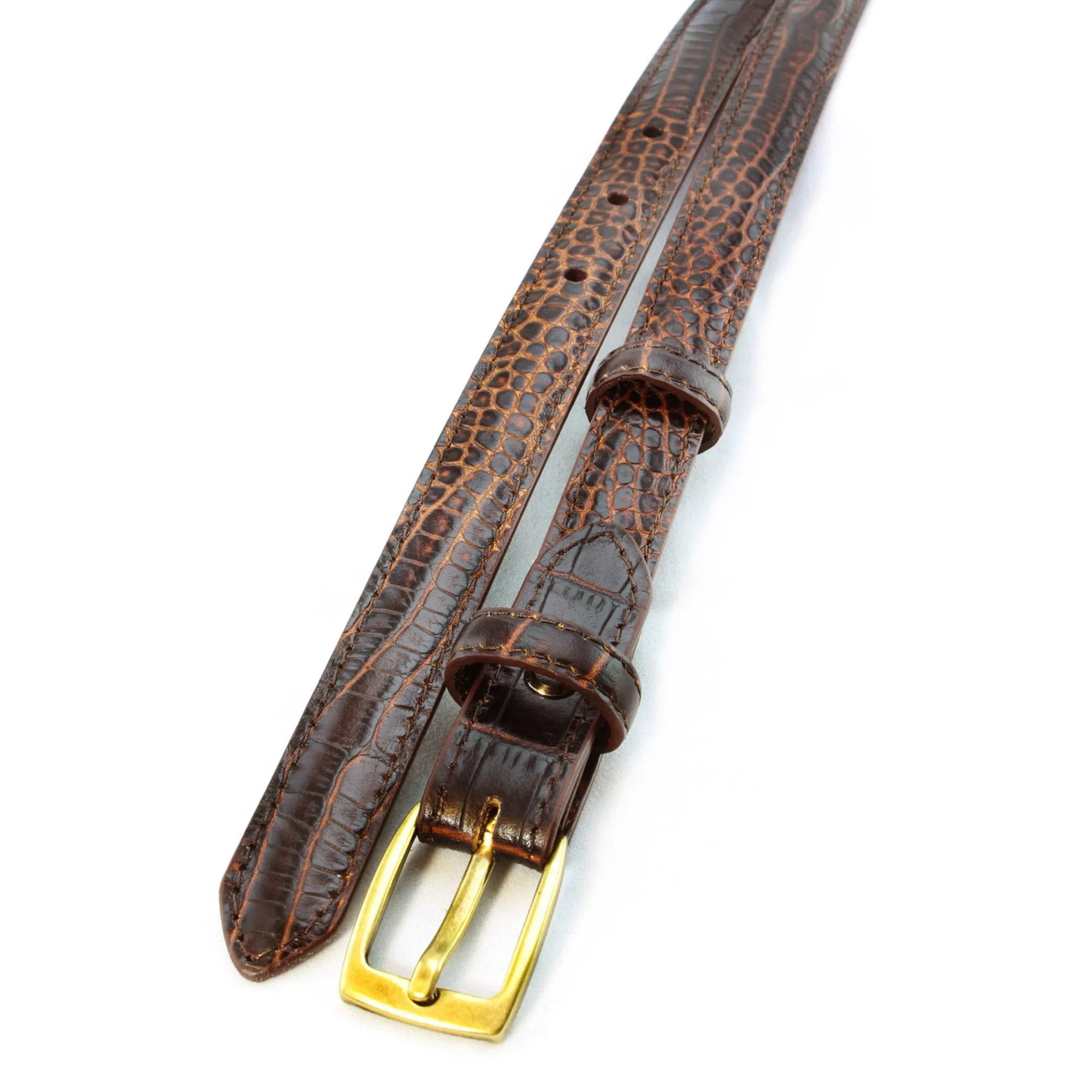 Dark brown mock crocodile skinny belt