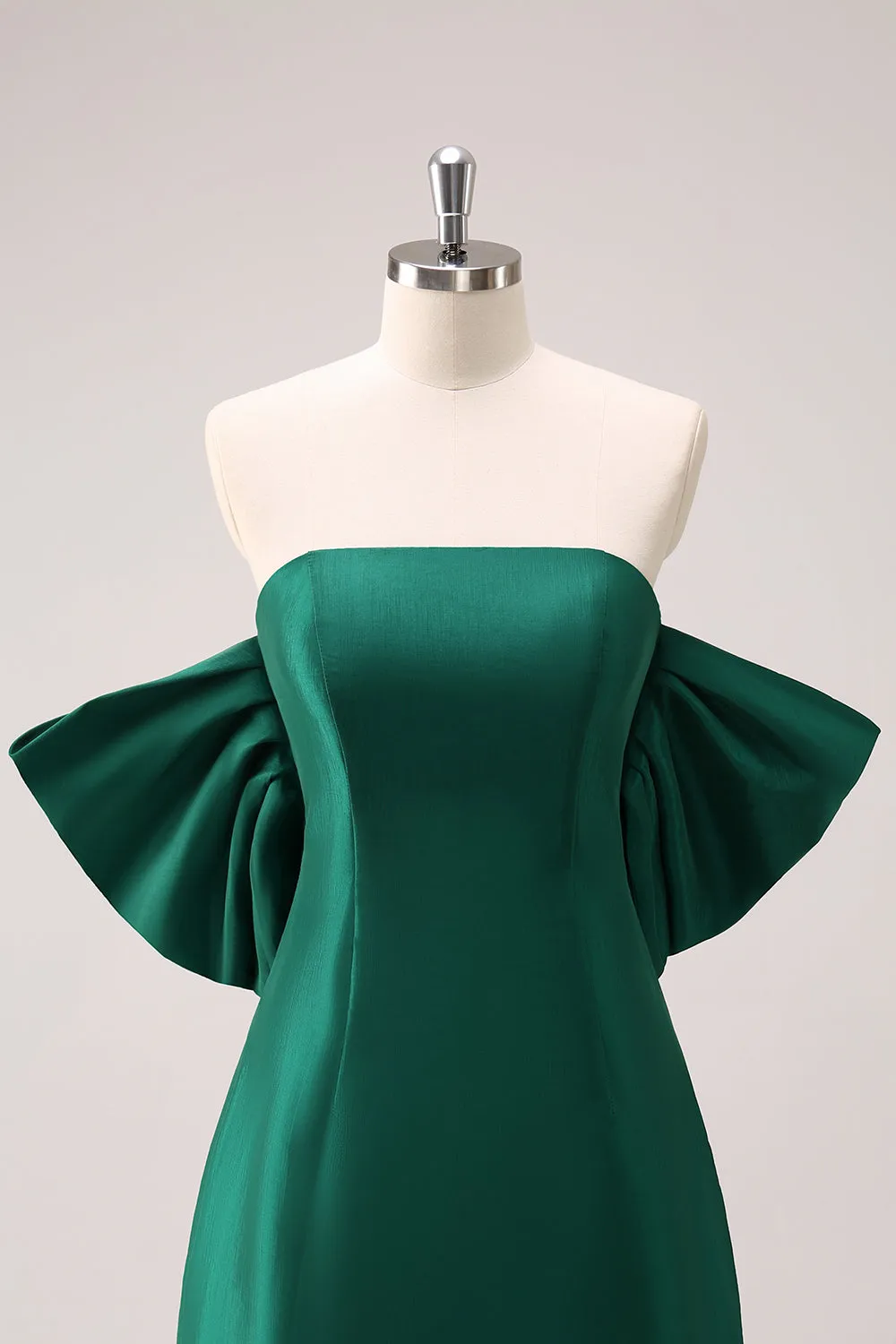 Dark Green Strapless A Line Mini Dress with Bow