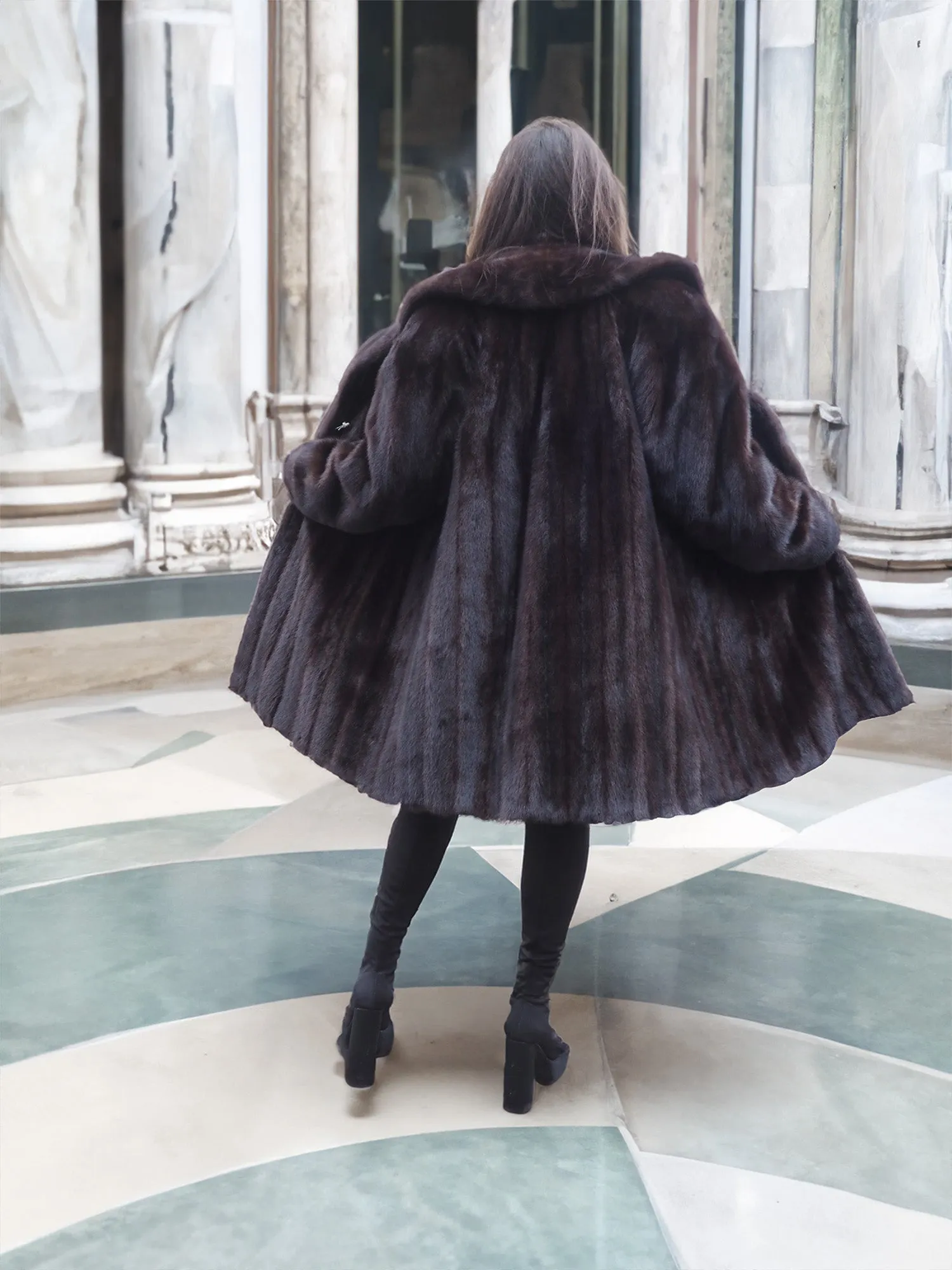 Dark Ranch Black Mink Fur Jacket Coat L/XL