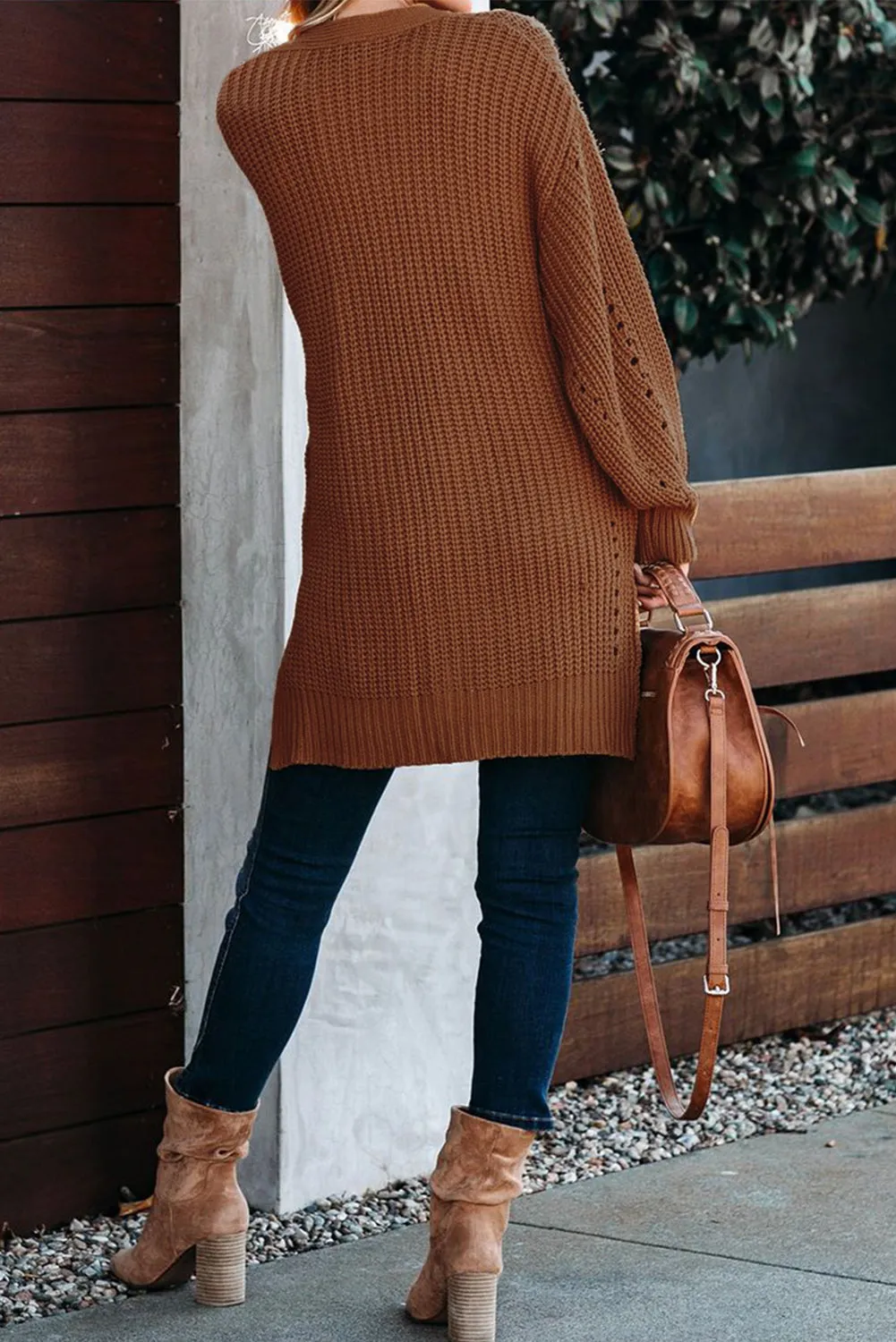 Drop Sleeve Cable Knit Cardigan With Slits