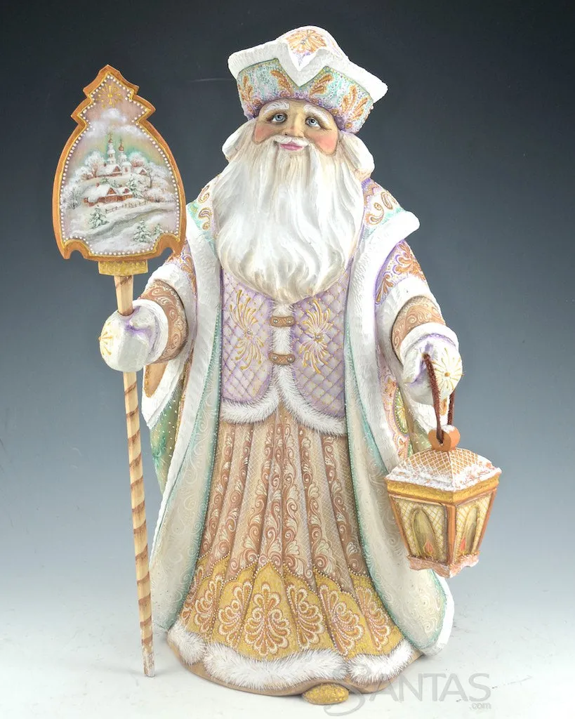 Elegant Blue Eyed Russian Santa with Staff and Lantern