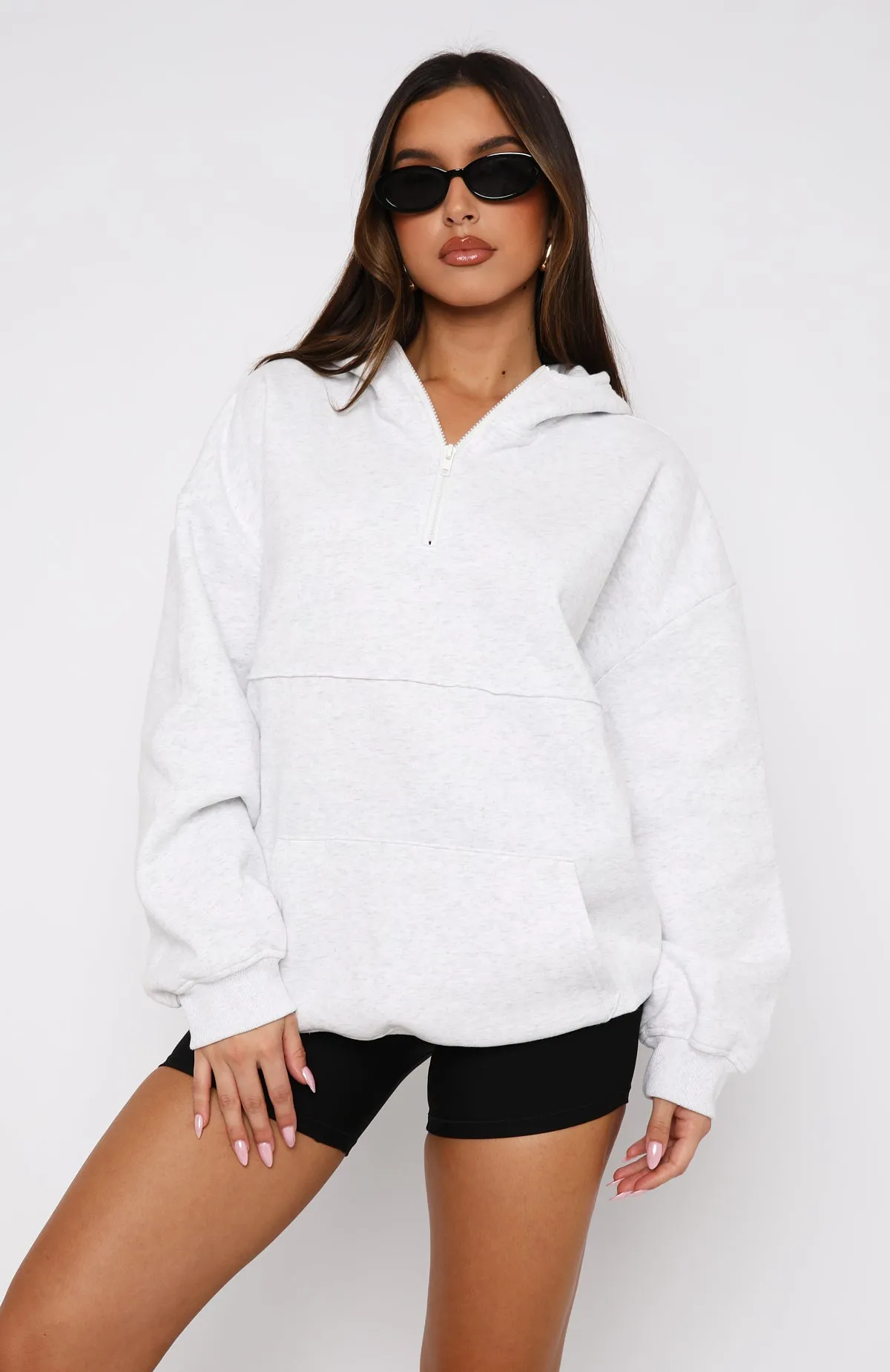 Fair Game Zip Front Hoodie Grey Marle