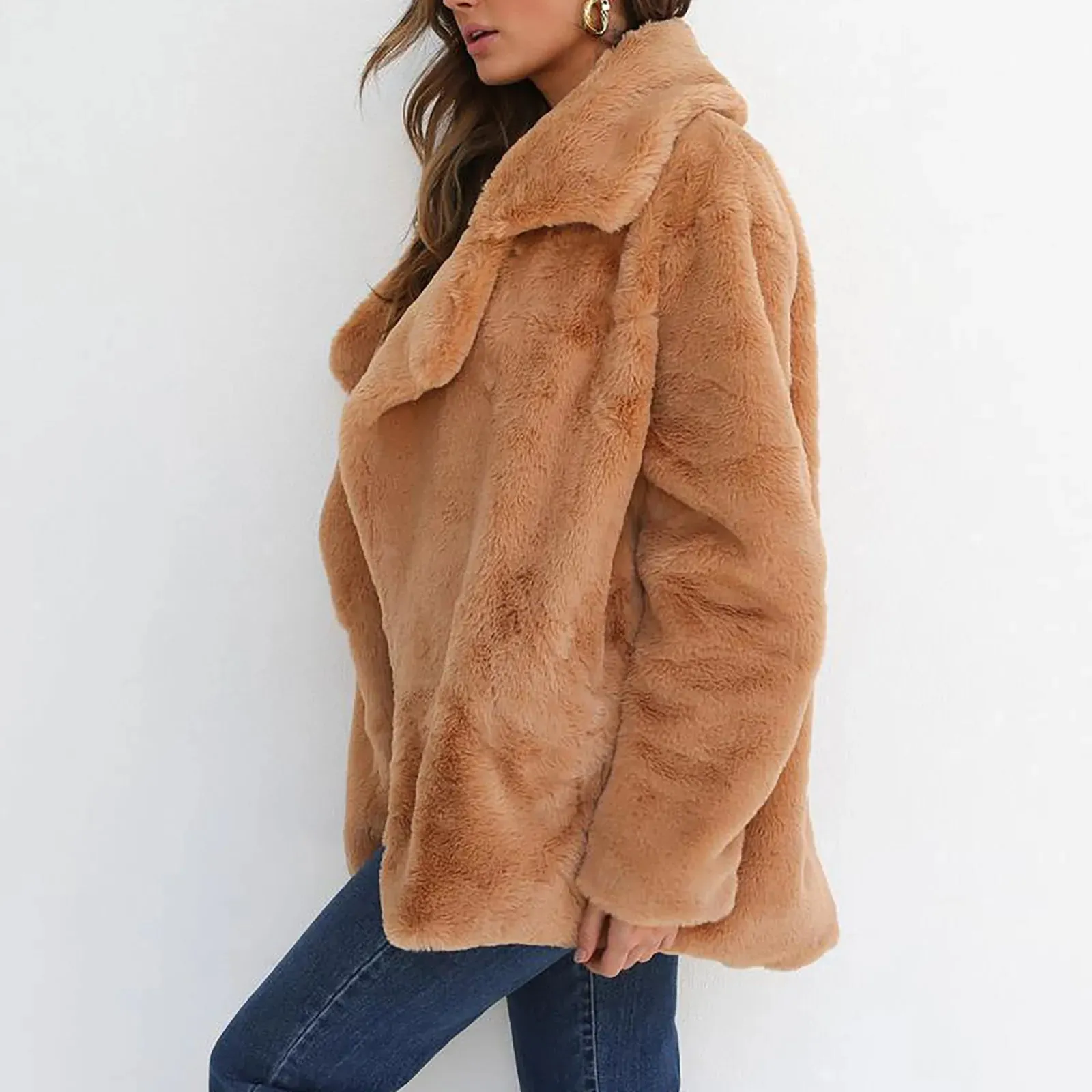 Fur Jackets Turn Down Warm Outwear Casual Female Pink Black Light Brown Coat