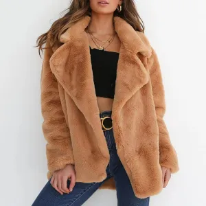 Fur Jackets Turn Down Warm Outwear Casual Female Pink Black Light Brown Coat