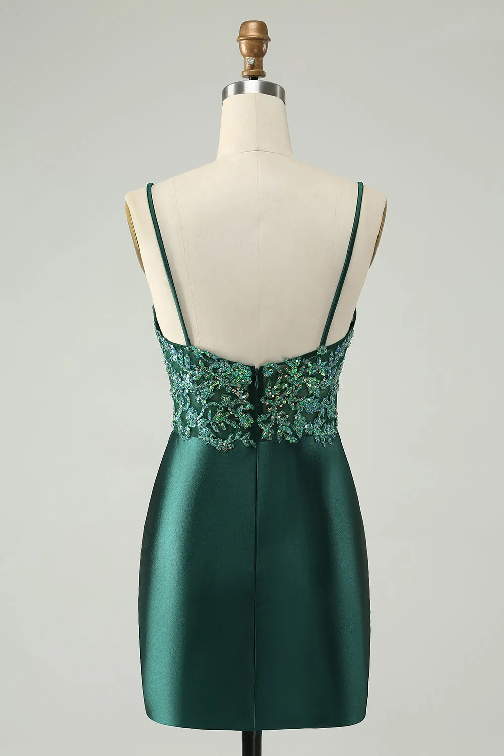 Glitter Dark Green Tight V Neck Mini Dress with Sequins