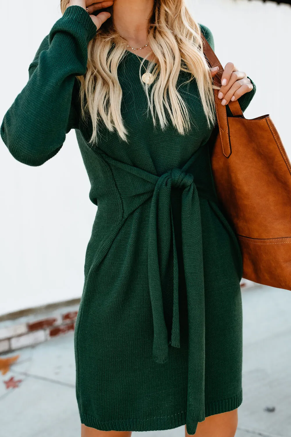 Green Dont Let Me Go Tie Sweater Dress