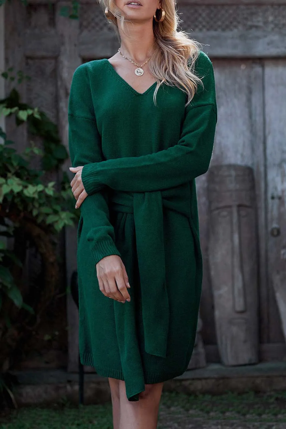 Green Dont Let Me Go Tie Sweater Dress