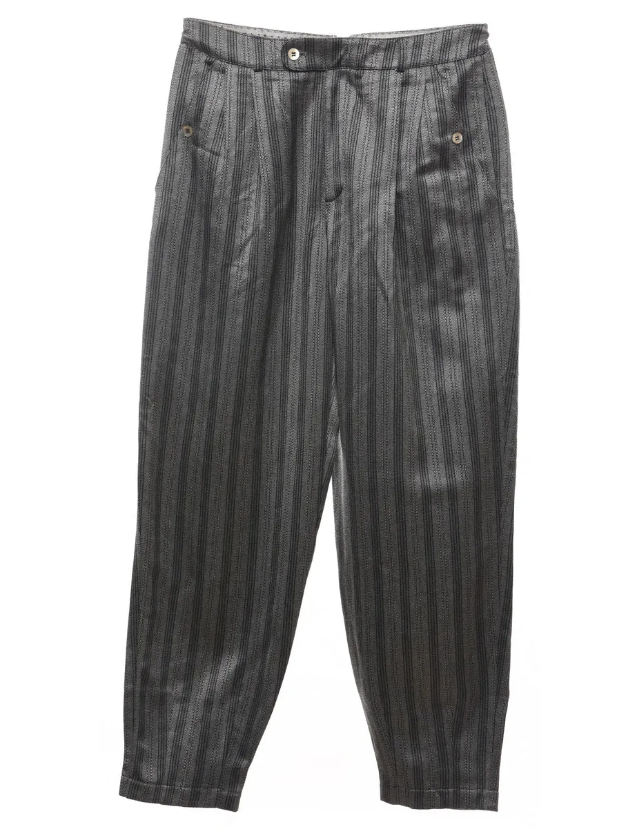 Grey & Black Striped Trousers - W34 L30