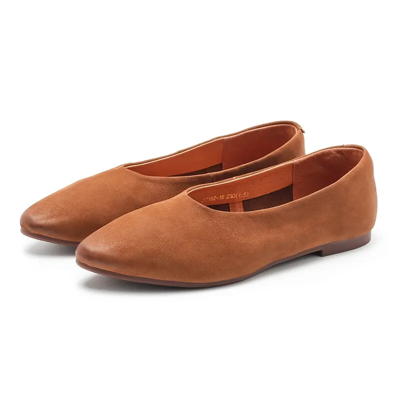 Handmade Retro Nubuck Leather Loafers Designers Flats For Women Red/Brown/Coffee Slip Ons