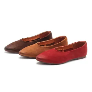 Handmade Retro Nubuck Leather Loafers Designers Flats For Women Red/Brown/Coffee Slip Ons