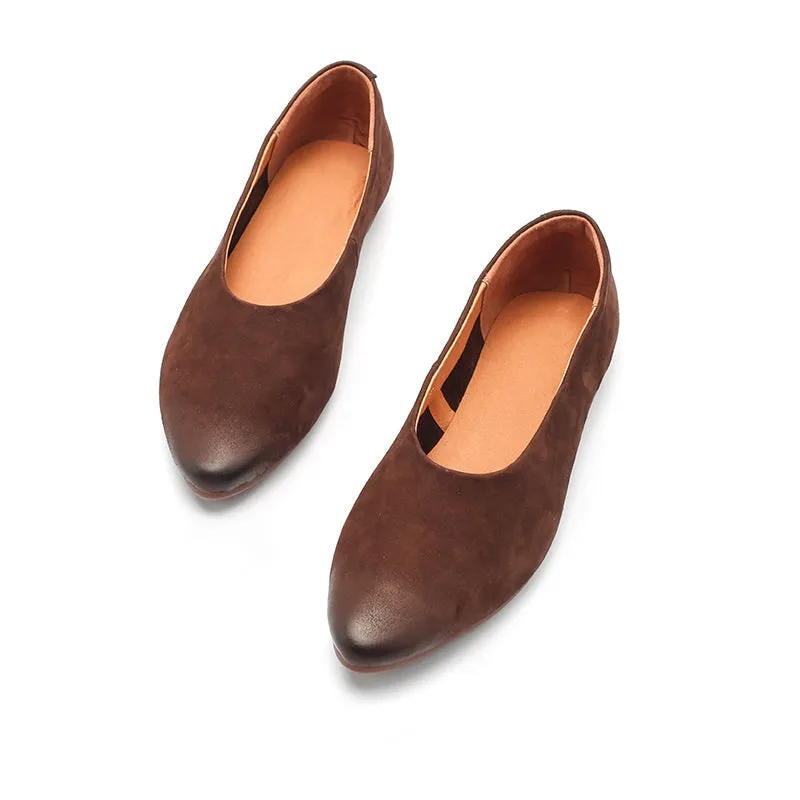 Handmade Retro Nubuck Leather Loafers Designers Flats For Women Red/Brown/Coffee Slip Ons