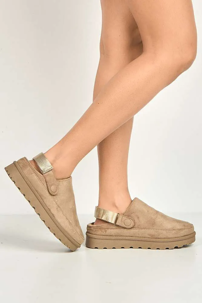 Harley Backless Extended Elastic Strap Slippers in Taupe