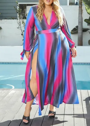 HI CURVY Plus Size Gradient Double Slit Hem Maxi Dress Made In USA