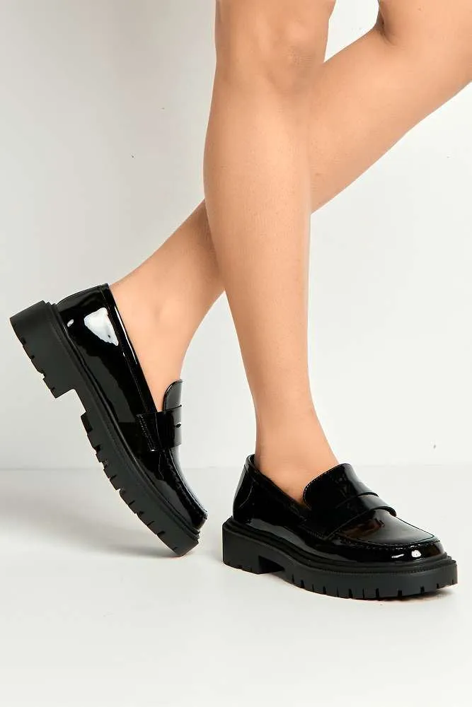 Hinata Panel Cleated Front Loafer in Black