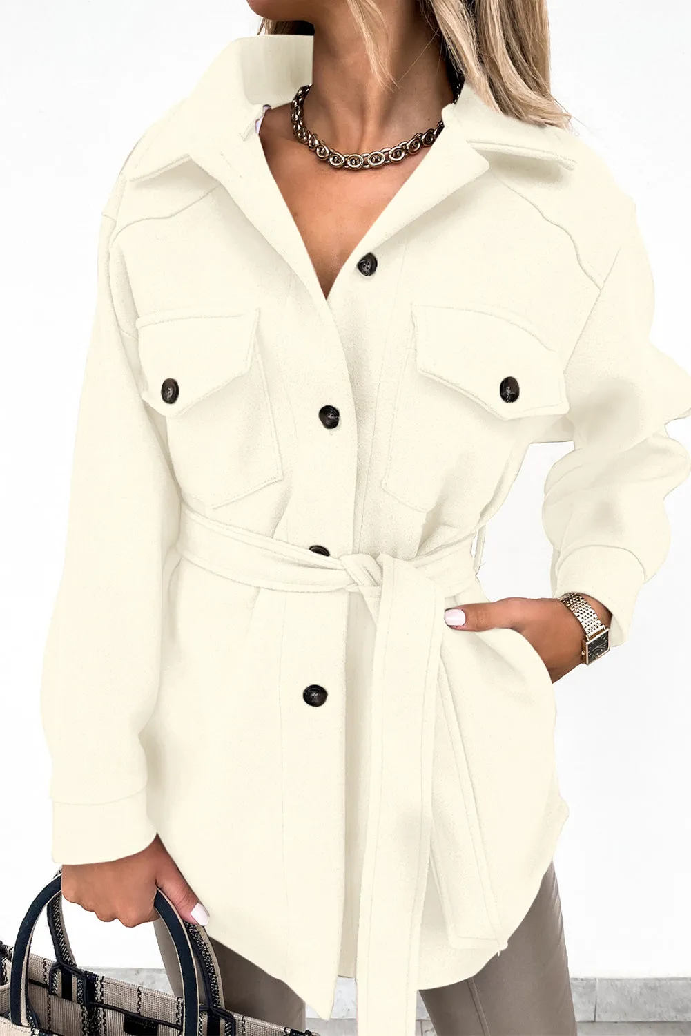 Lapel Button-Down Coat With Chest Pockets