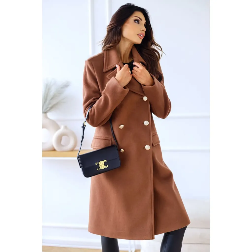 Lapel Collar Button Decor Longline Double Breasted Wool-Mix Coat