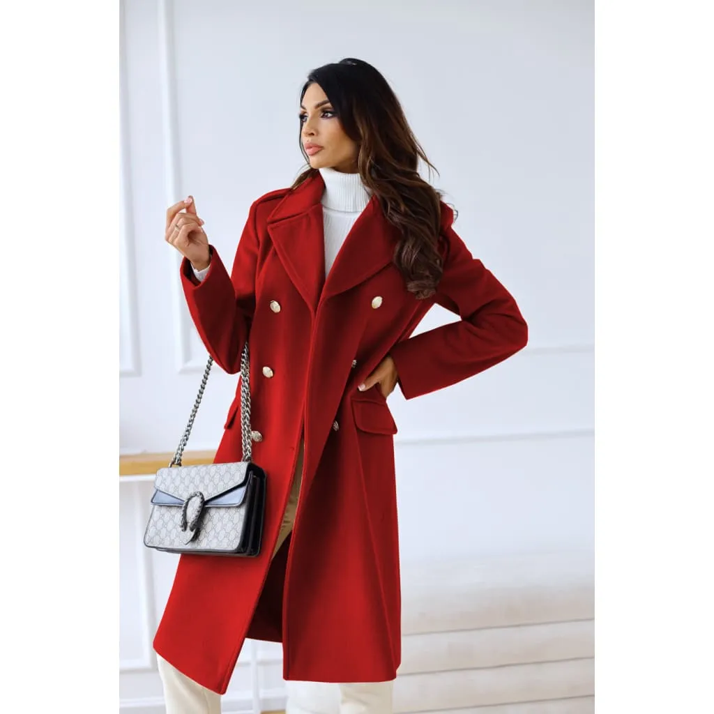 Lapel Collar Button Decor Longline Double Breasted Wool-Mix Coat