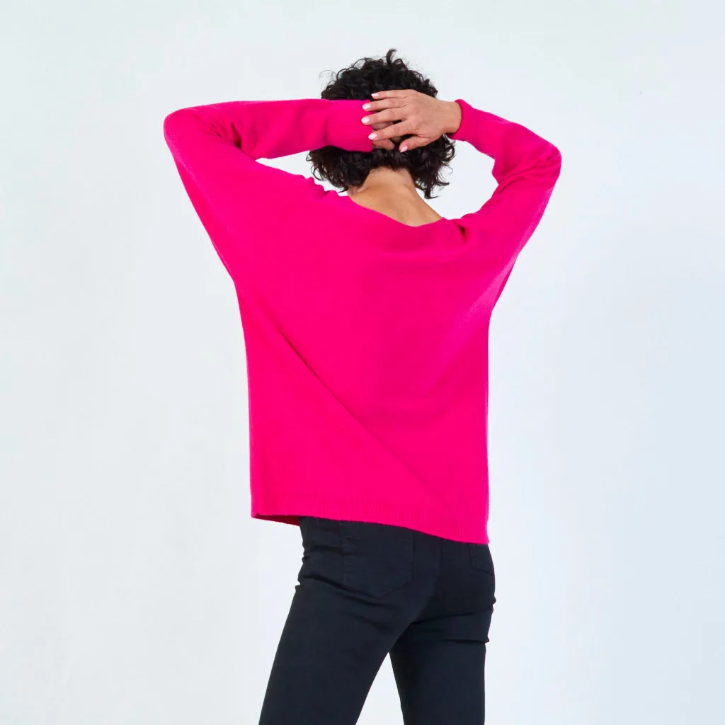 Long sleeve knit sweater with relaxed fit wholesale