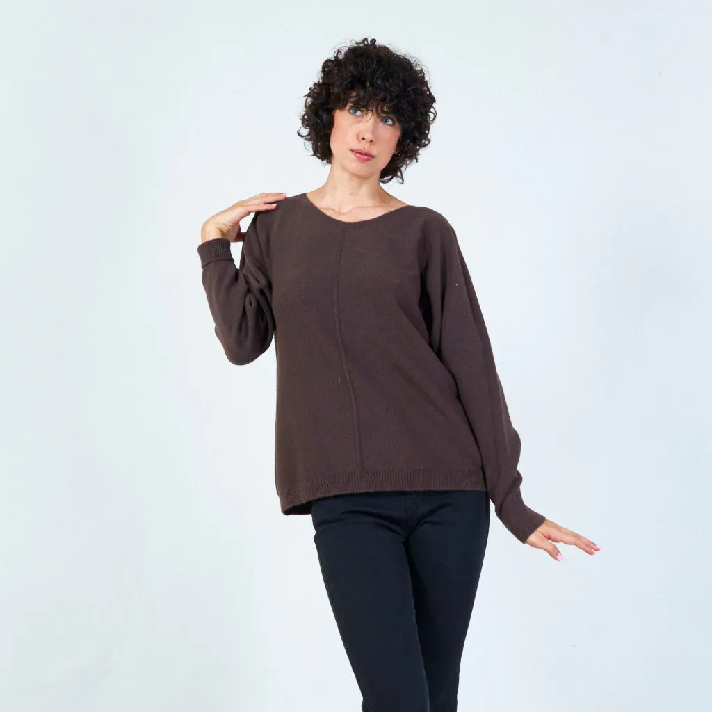 Long sleeve knit sweater with relaxed fit wholesale