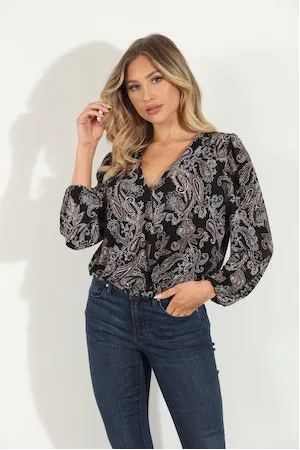 Long Sleeve Surplice Top | Delano Print