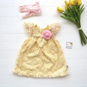 Magnolia Dress in Yellow Circlet Lace