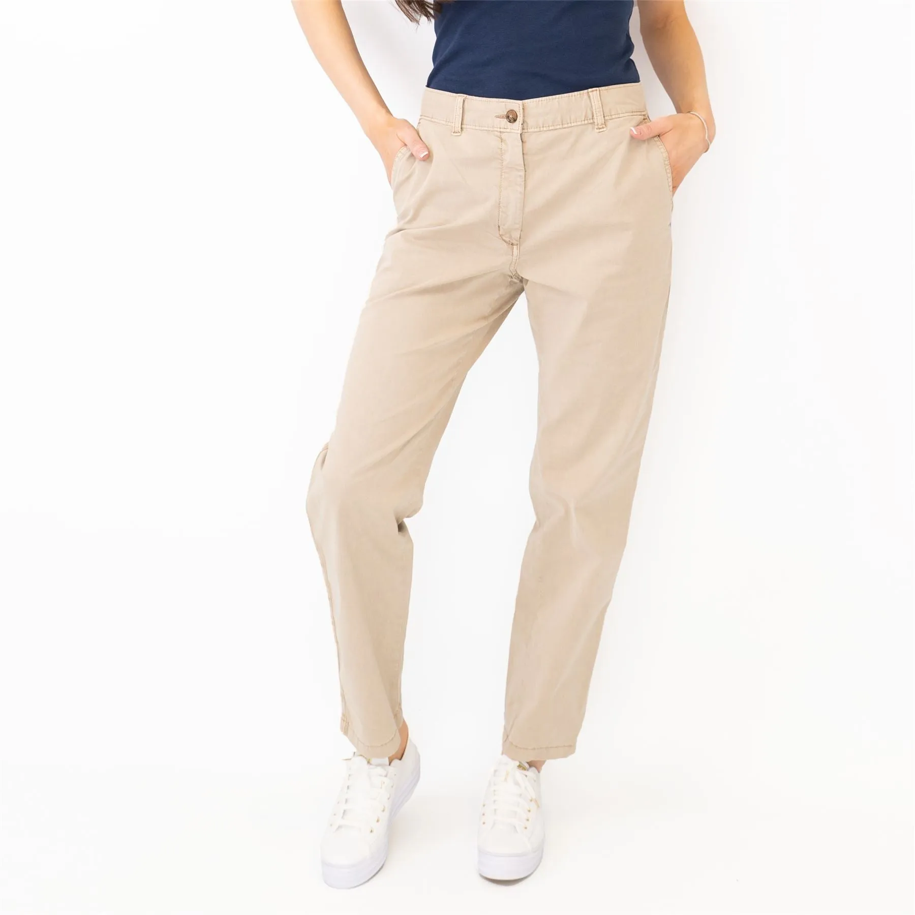 M&S Cotton Rich Tapered Leg Ankle Grazer Beige Stretch Cotton Chino Trousers