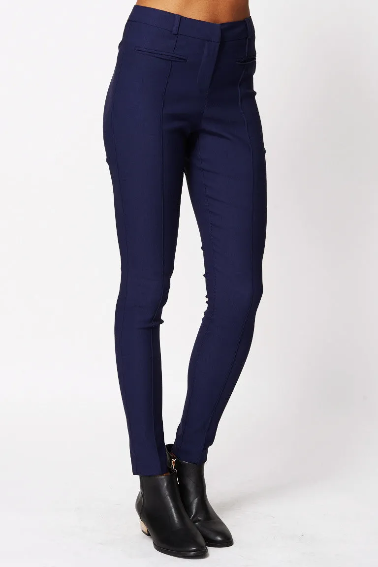 Navy Stretchy Slim Leg Trousers