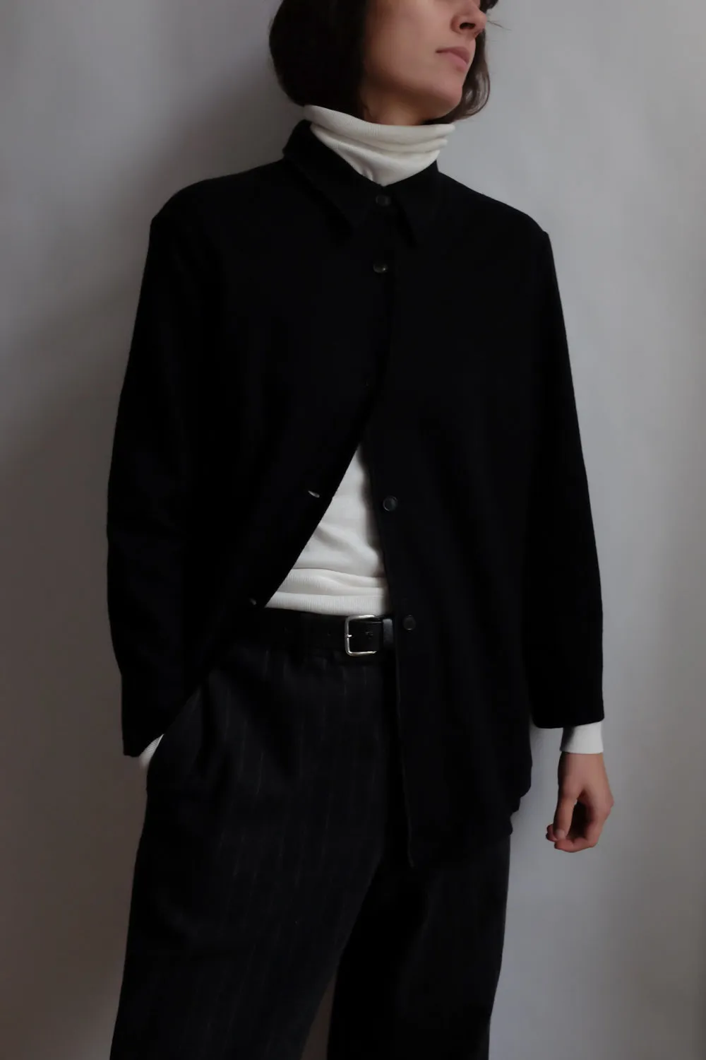 PURE WOOL CLEAN BLACK SHIRT JACKET