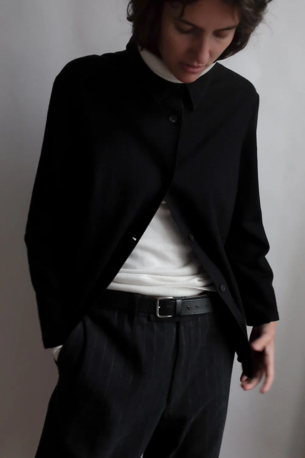 PURE WOOL CLEAN BLACK SHIRT JACKET