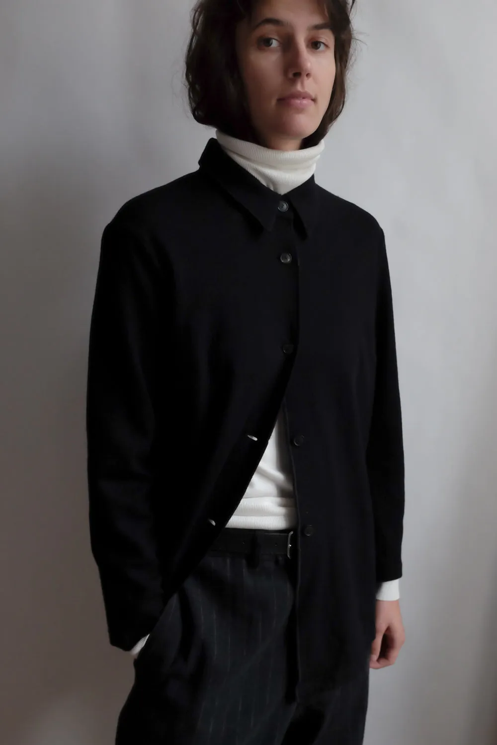 PURE WOOL CLEAN BLACK SHIRT JACKET