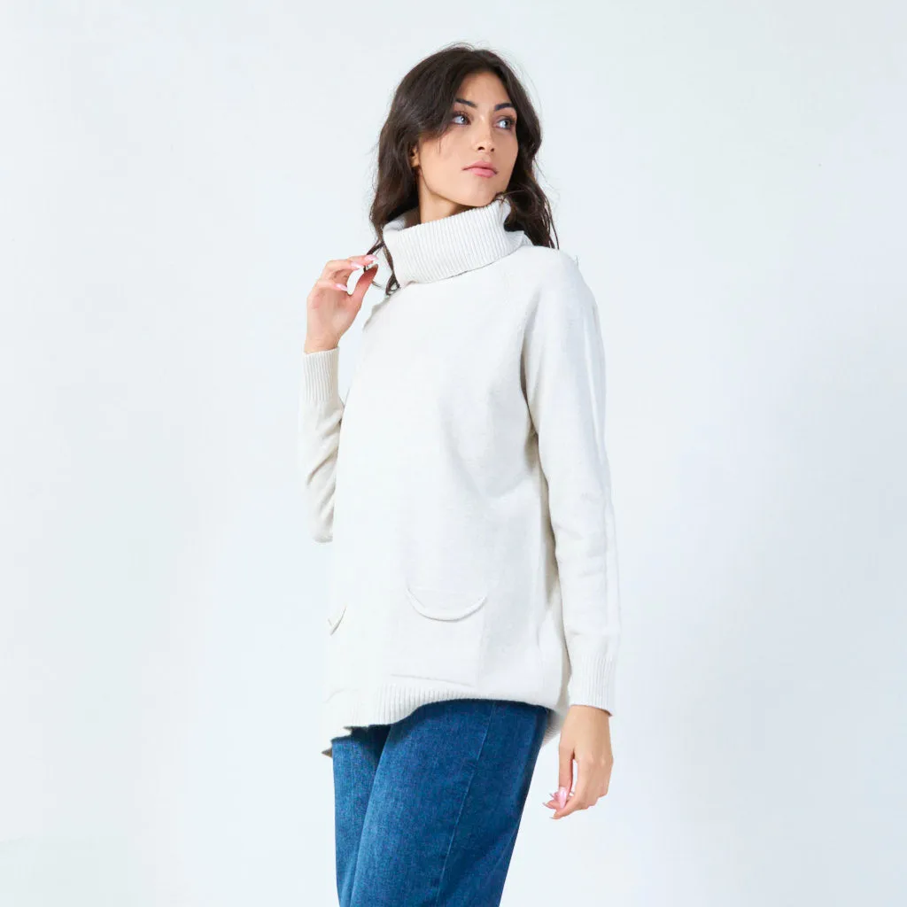 Relaxed cowl neck sweater with pockets wholesale